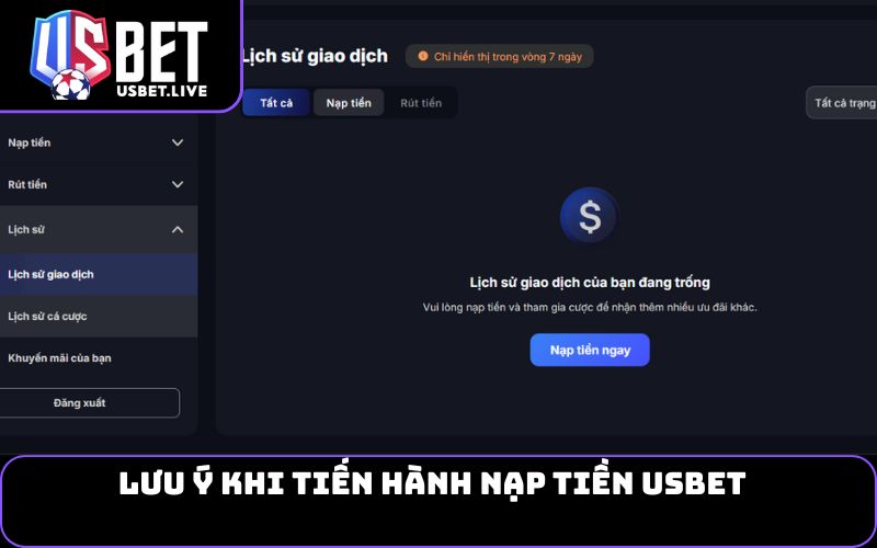 Lưu ý khi tiến hành nạp tiền USBET