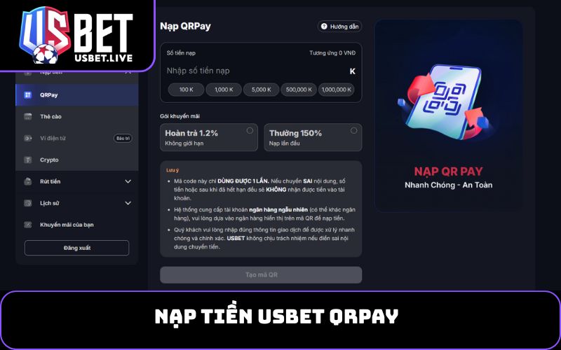 Nạp tiền USBET QRPay