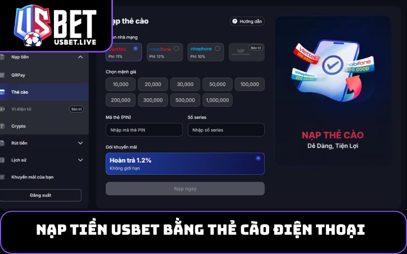Nạp tiền USBET bằng thẻ cào điện thoại