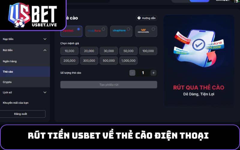 Rút tiền USBET về thẻ cào điện thoại